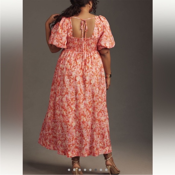 By Anthropologie Short-Sleeve Smocked Babydoll Midi Dress Size 1X - Picture 4 of 13